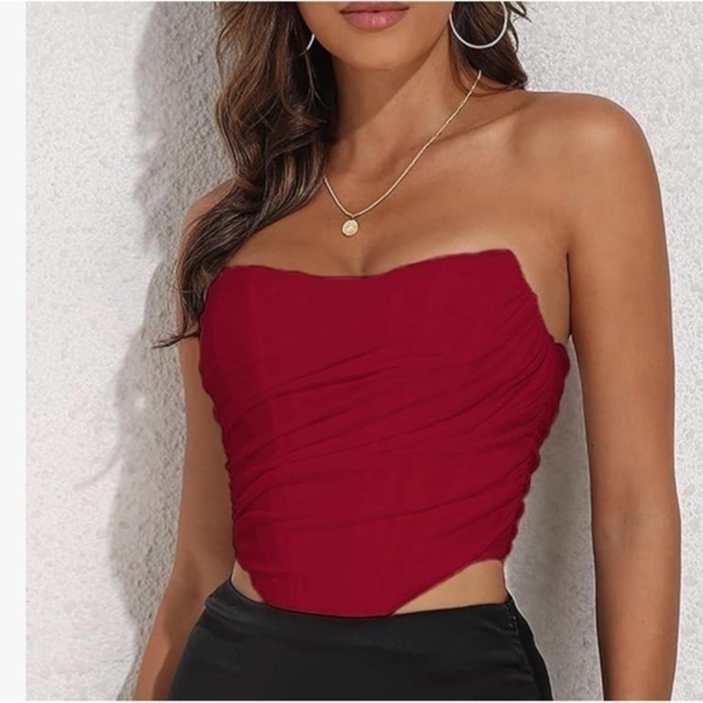 Women's Vintage Strapless Open Back Mesh Bustier Zip Back Corset Bodyshaper